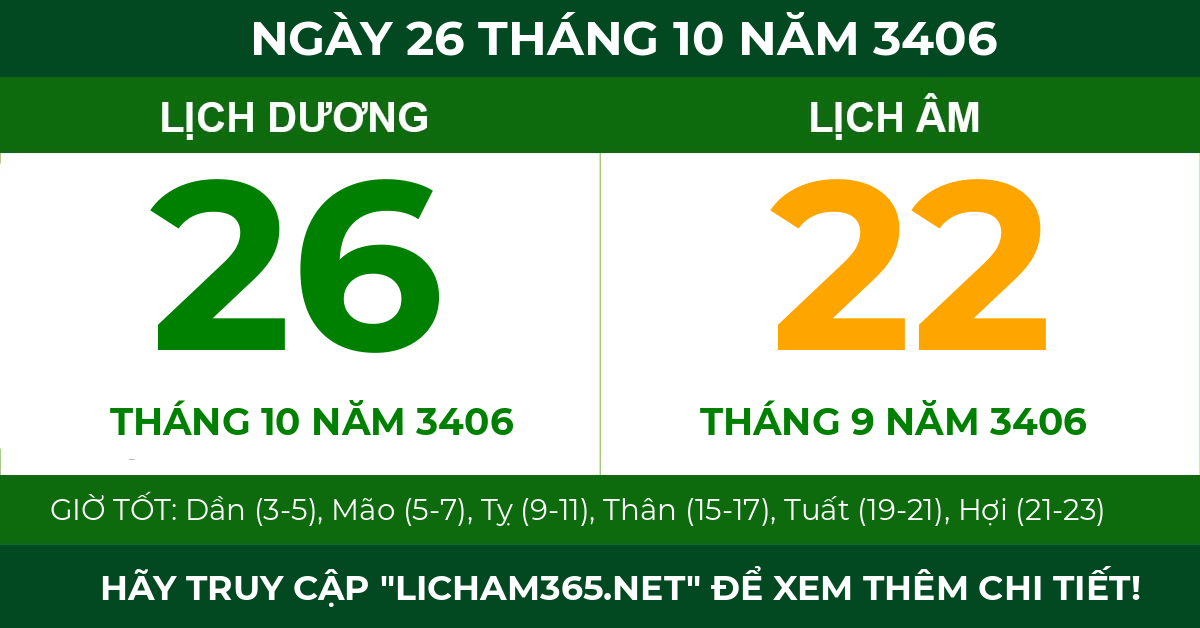 lịch âm ngày 26 tháng 10 năm 3406