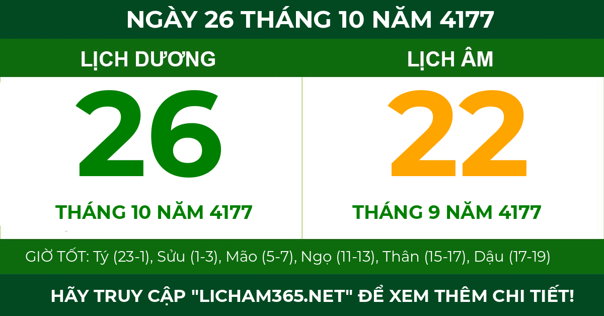 lịch âm ngày 26 tháng 10 năm 4177