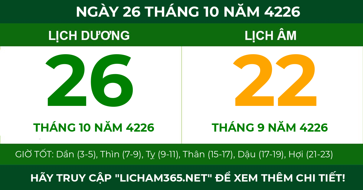 lịch âm ngày 26 tháng 10 năm 4226