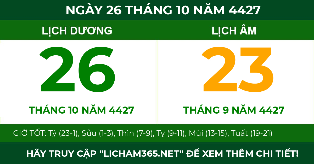 lịch âm ngày 26 tháng 10 năm 4427