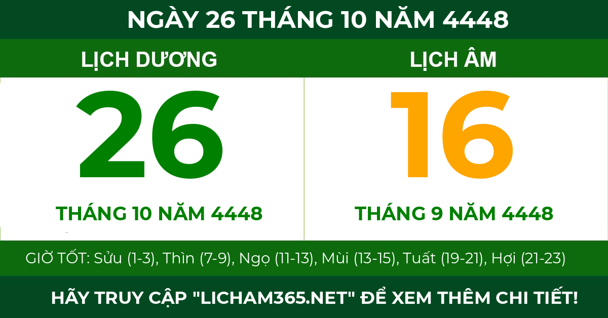 lịch âm ngày 26 tháng 10 năm 4448
