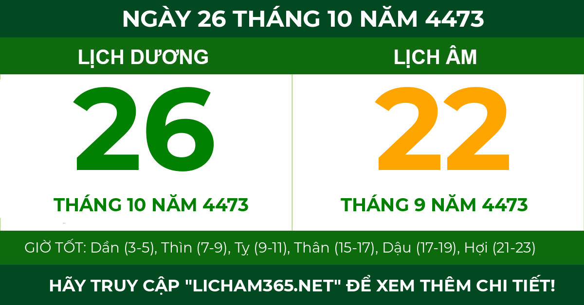 lịch âm ngày 26 tháng 10 năm 4473