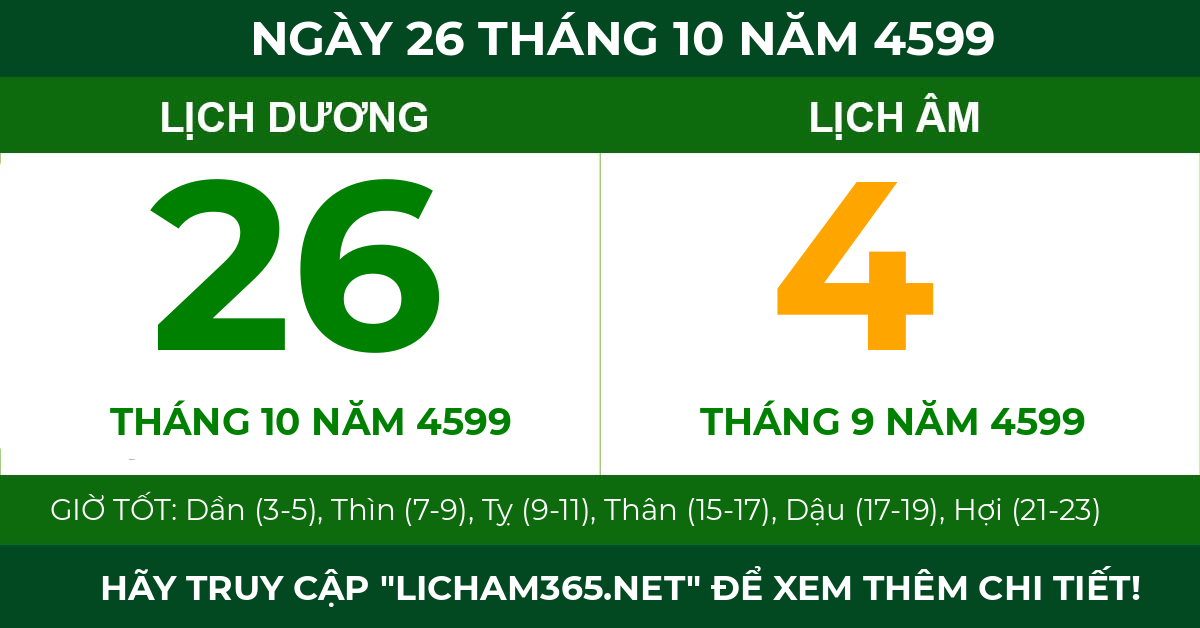 lịch âm ngày 26 tháng 10 năm 4599