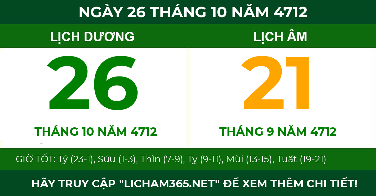 lịch âm ngày 26 tháng 10 năm 4712