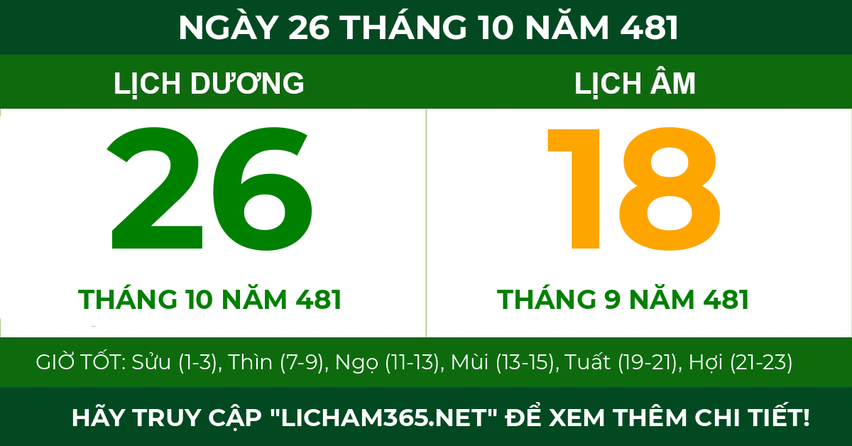 lịch âm ngày 26 tháng 10 năm 481