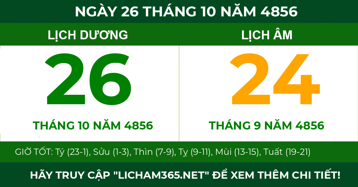 lịch âm ngày 26 tháng 10 năm 4856