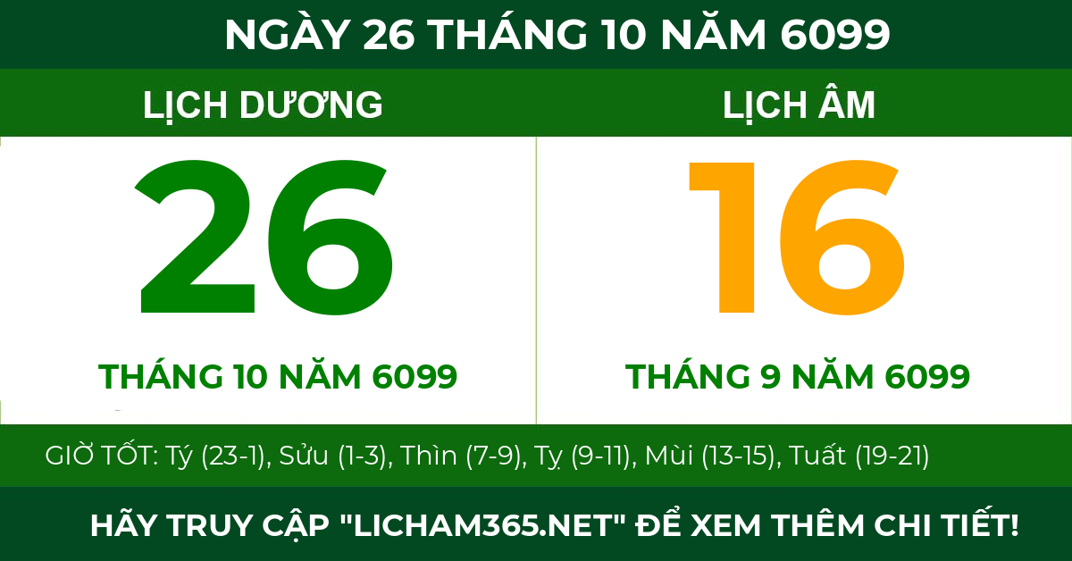 lịch âm ngày 26 tháng 10 năm 6099