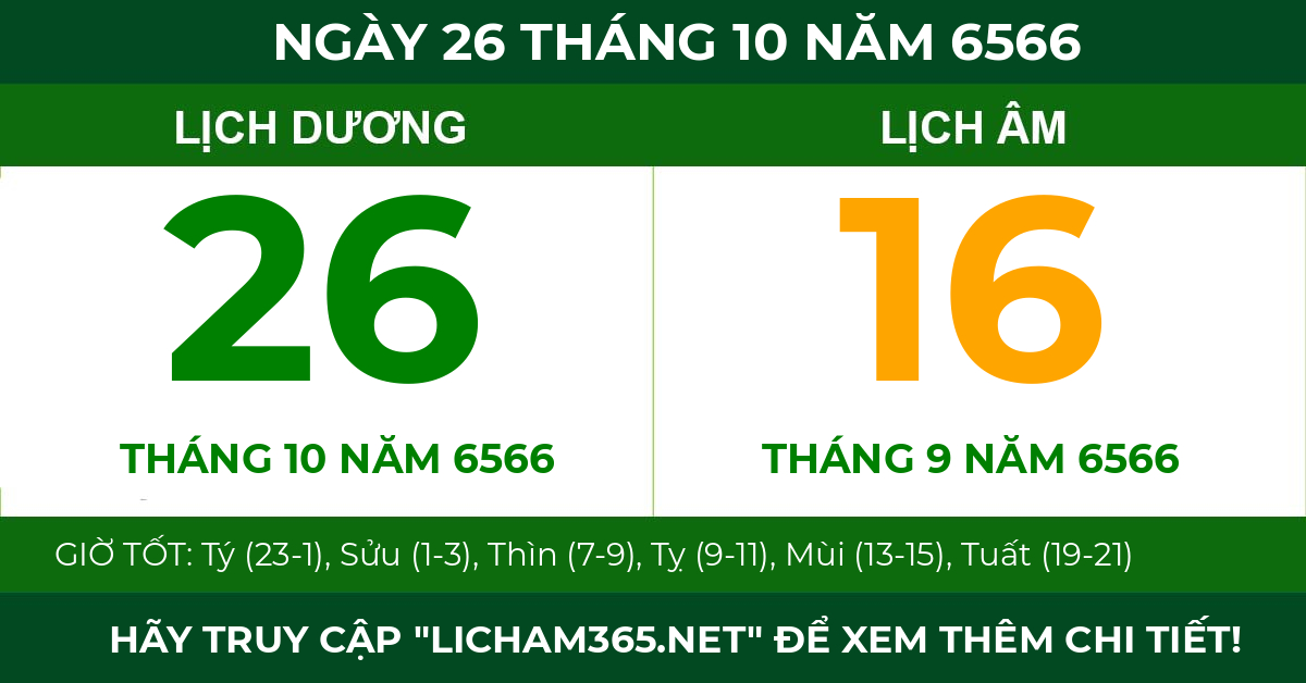 lịch âm ngày 26 tháng 10 năm 6566