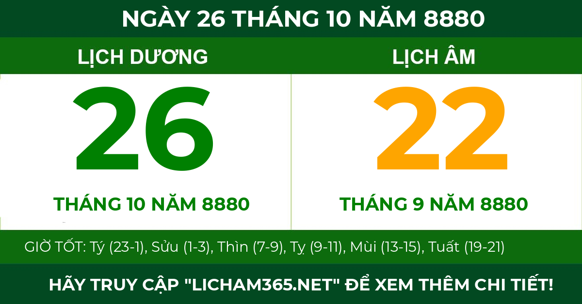 lịch âm ngày 26 tháng 10 năm 8880