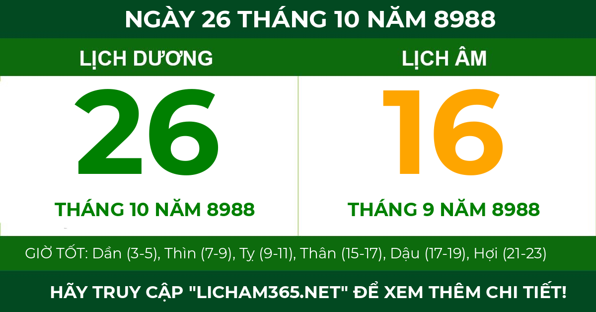 lịch âm ngày 26 tháng 10 năm 8988