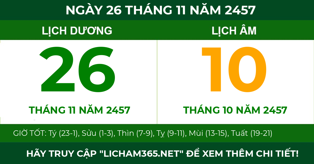 lịch âm ngày 26 tháng 11 năm 2457