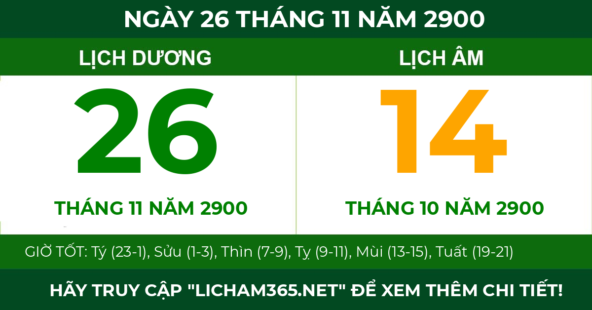 lịch âm ngày 26 tháng 11 năm 2900