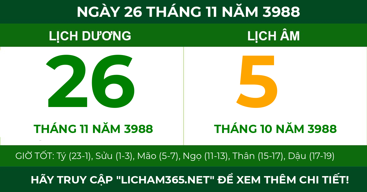 lịch âm ngày 26 tháng 11 năm 3988