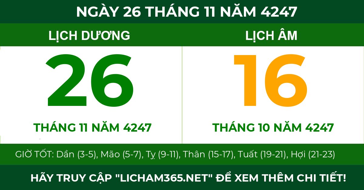 lịch âm ngày 26 tháng 11 năm 4247