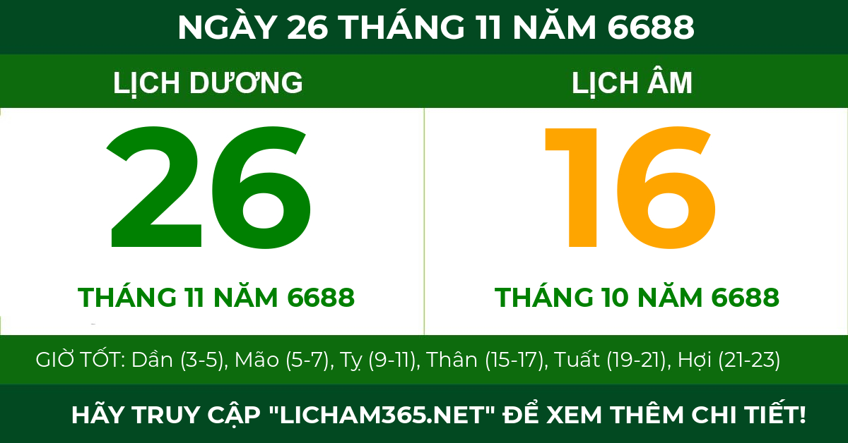 lịch âm ngày 26 tháng 11 năm 6688