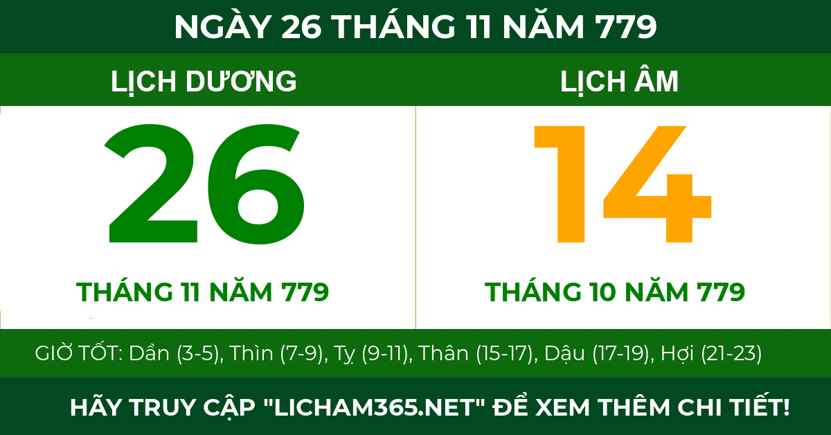 lịch âm ngày 26 tháng 11 năm 779