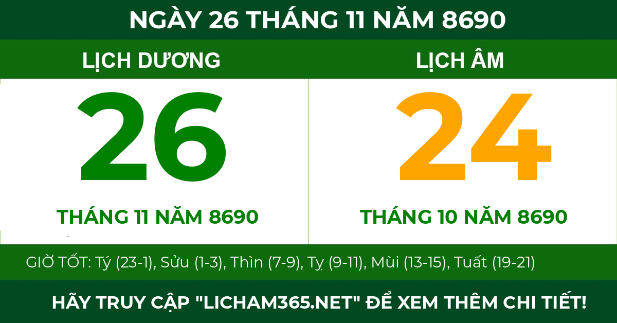 lịch âm ngày 26 tháng 11 năm 8690