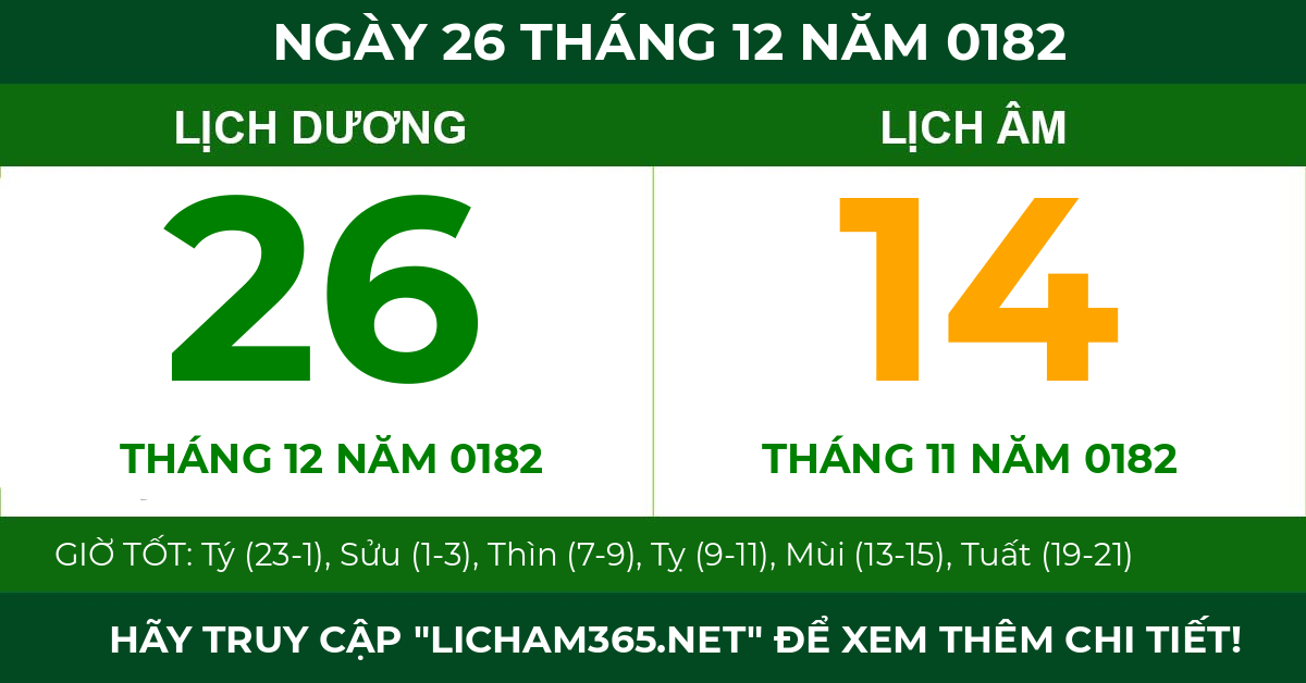 lịch âm ngày 26 tháng 12 năm 0182