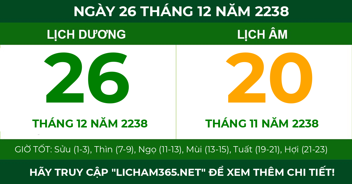 lịch âm ngày 26 tháng 12 năm 2238