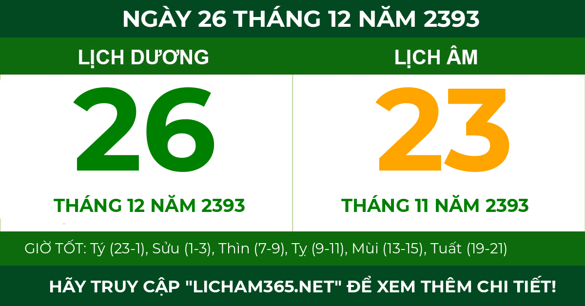 lịch âm ngày 26 tháng 12 năm 2393