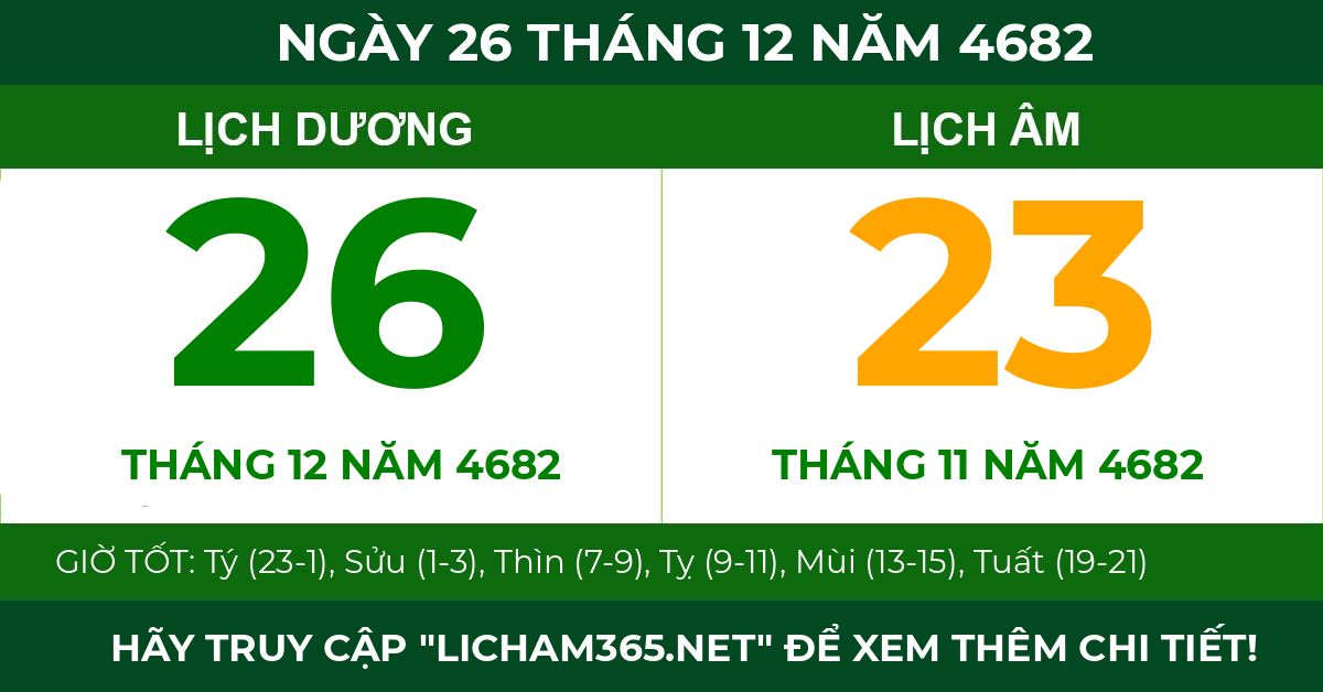 lịch âm ngày 26 tháng 12 năm 4682