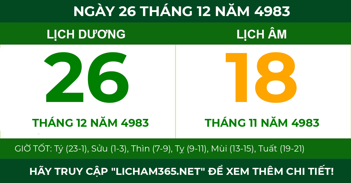 lịch âm ngày 26 tháng 12 năm 4983
