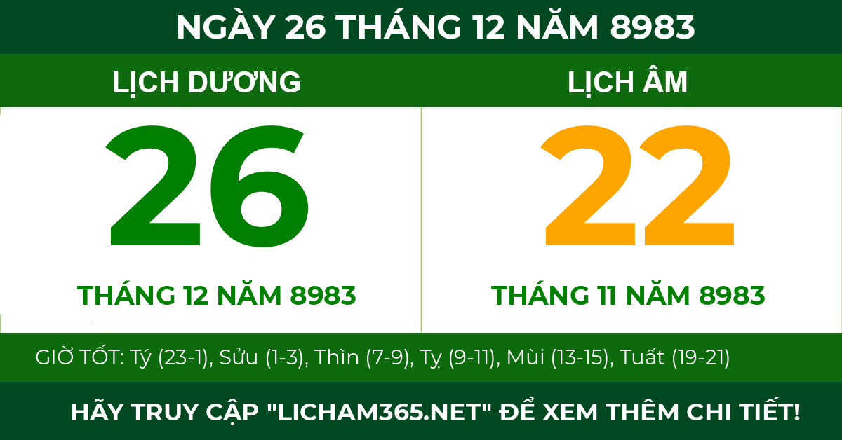 lịch âm ngày 26 tháng 12 năm 8983