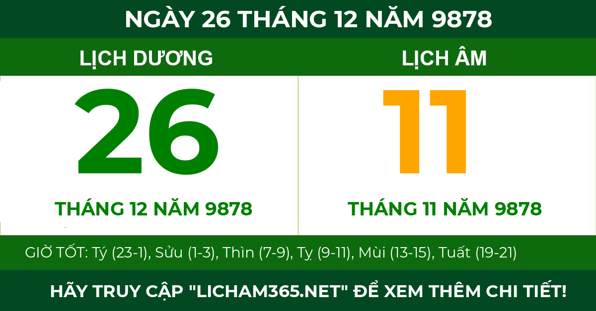 lịch âm ngày 26 tháng 12 năm 9878