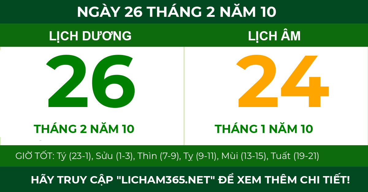 lịch âm ngày 26 tháng 2 năm 10