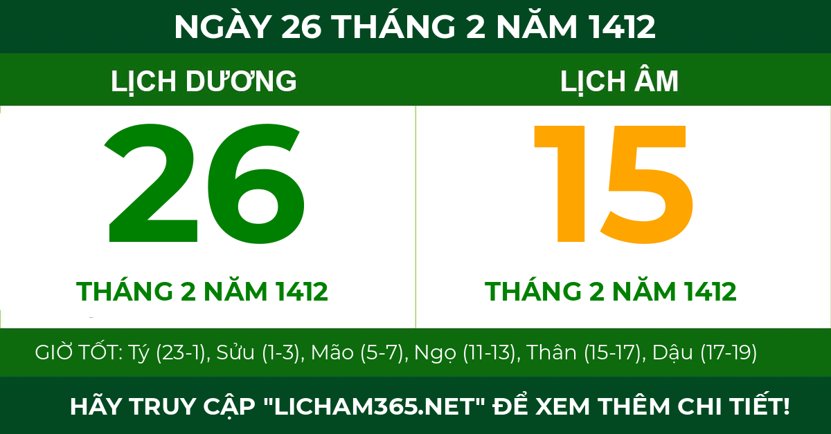 lịch âm ngày 26 tháng 2 năm 1412
