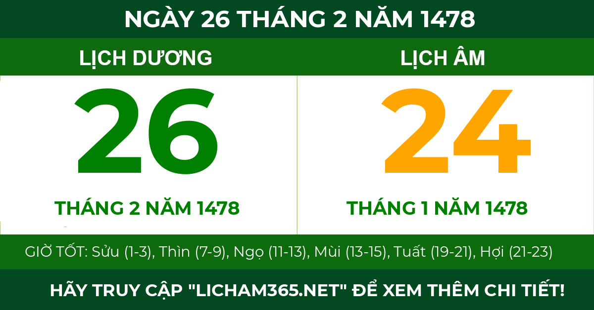 lịch âm ngày 26 tháng 2 năm 1478