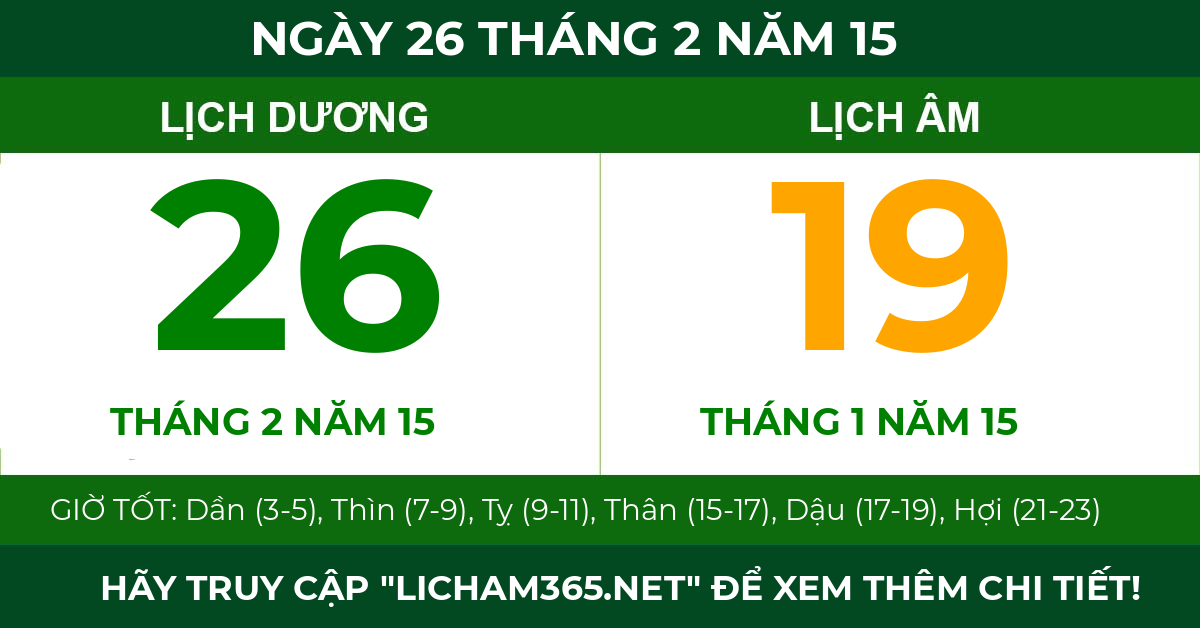 lịch âm ngày 26 tháng 2 năm 15