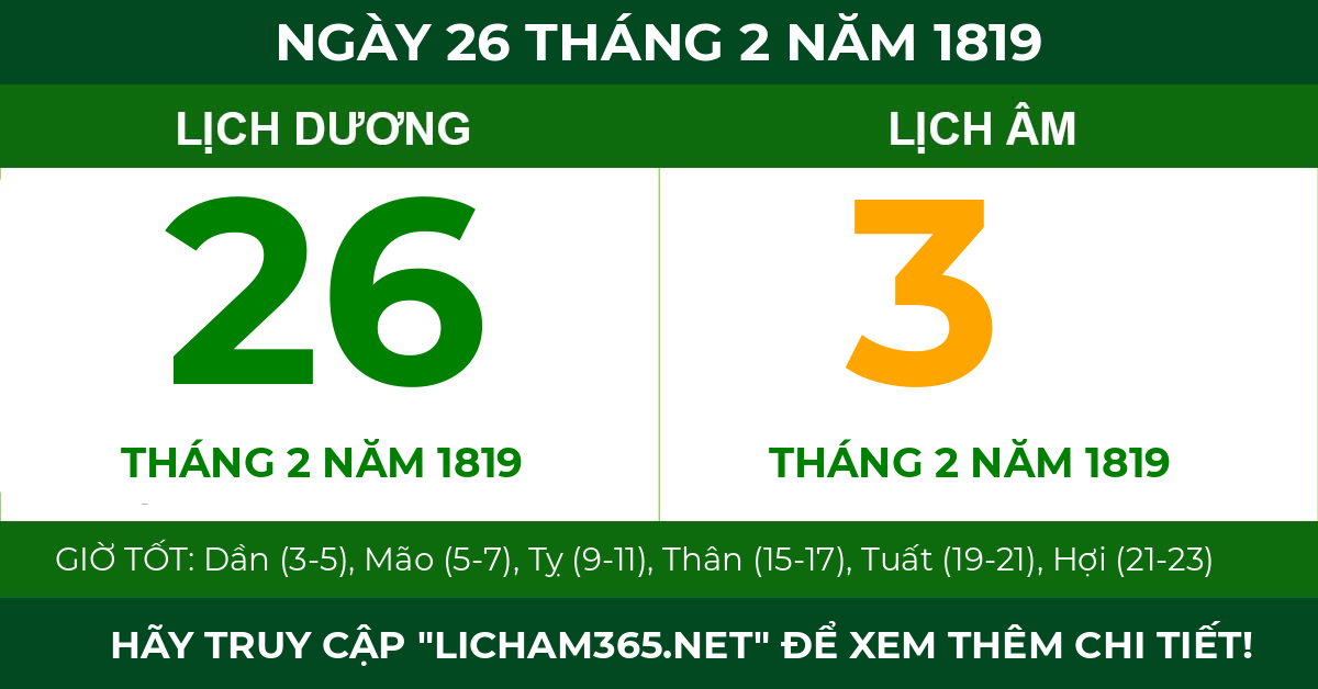 lịch âm ngày 26 tháng 2 năm 1819