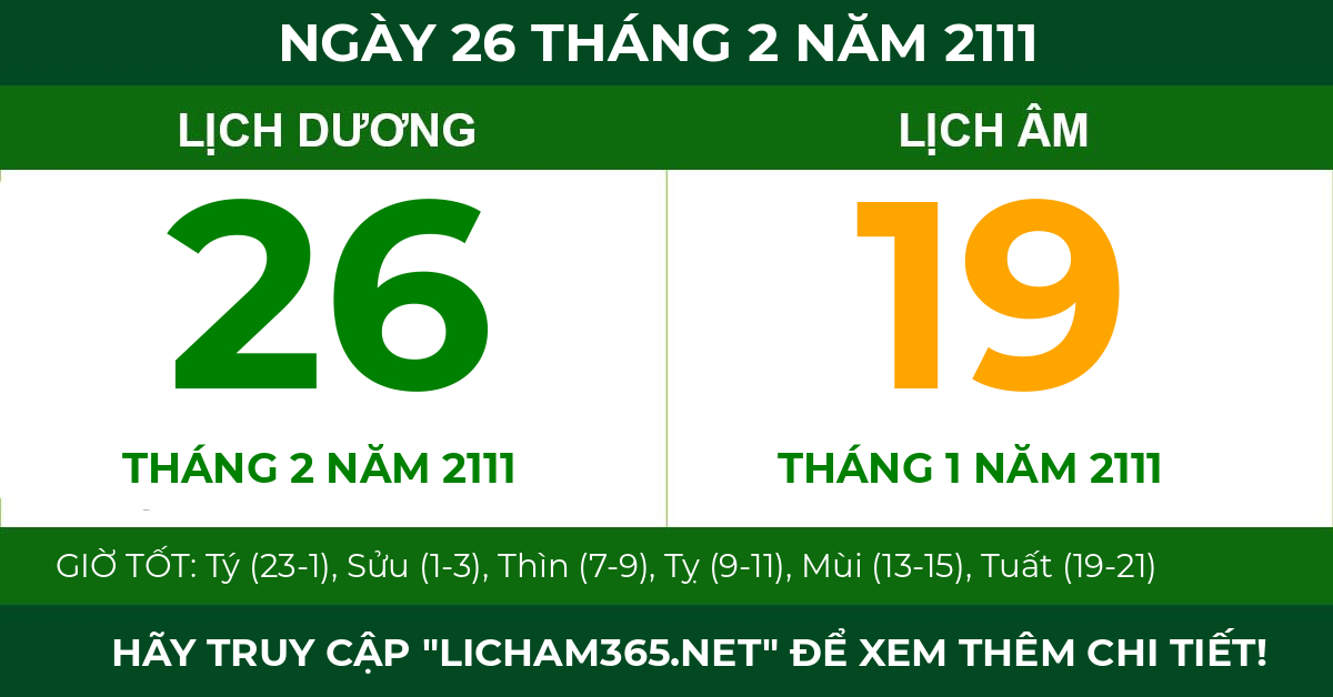 lịch âm ngày 26 tháng 2 năm 2111