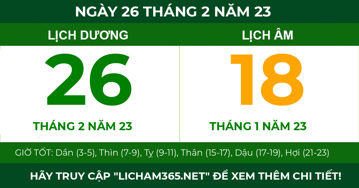 lịch âm ngày 26 tháng 2 năm 23