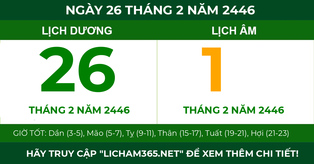 lịch âm ngày 26 tháng 2 năm 2446