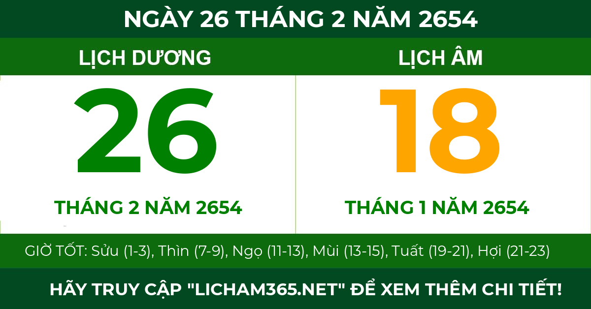 lịch âm ngày 26 tháng 2 năm 2654