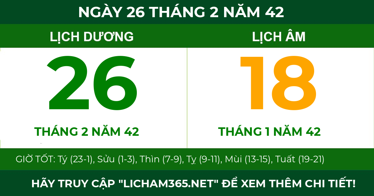 lịch âm ngày 26 tháng 2 năm 42