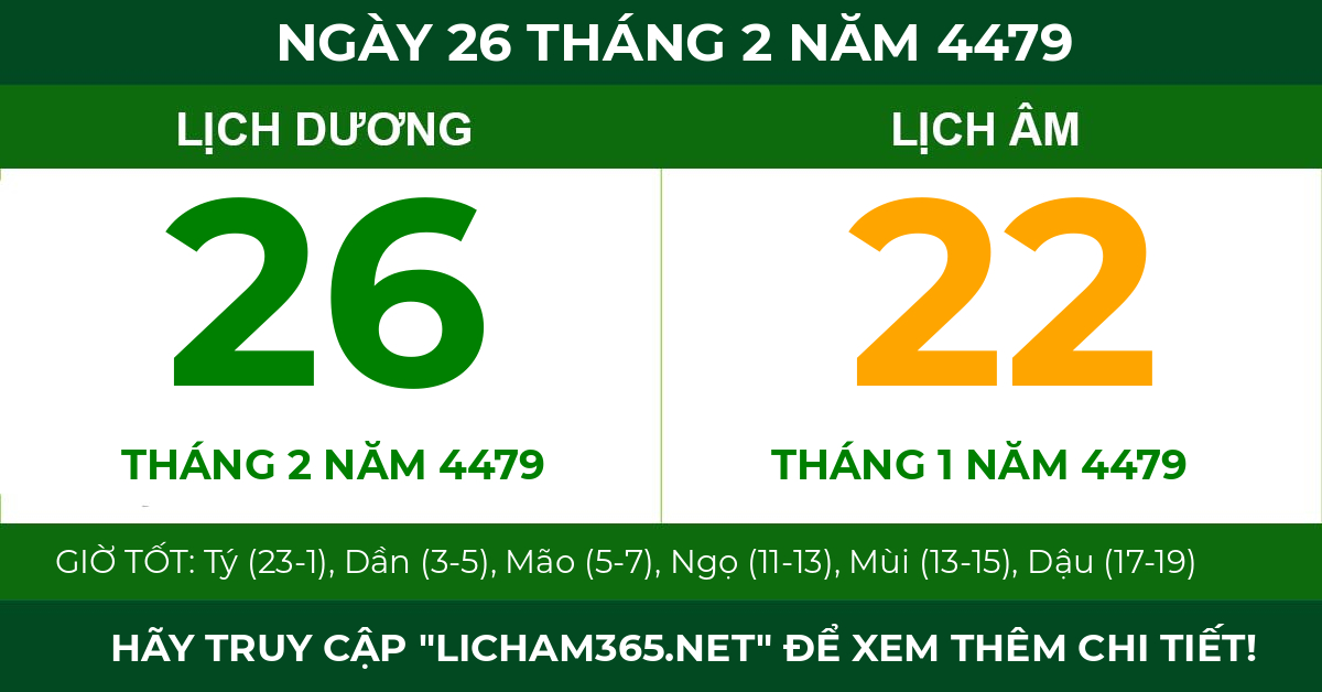 lịch âm ngày 26 tháng 2 năm 4479