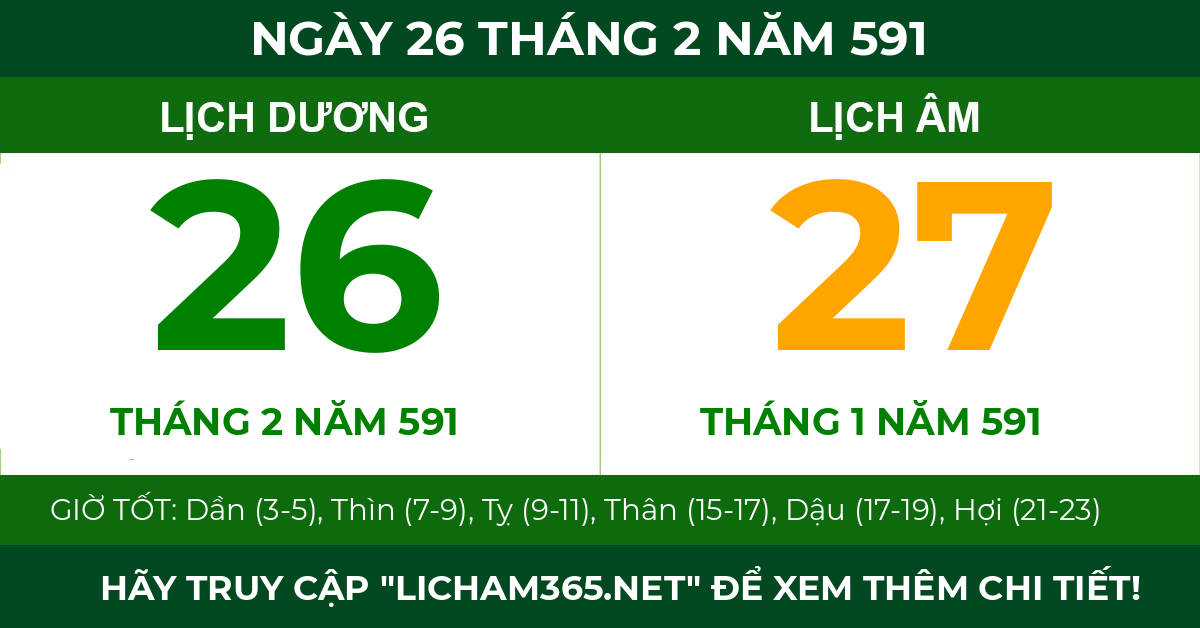 lịch âm ngày 26 tháng 2 năm 591
