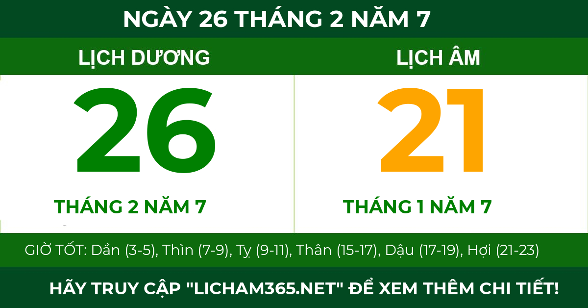 lịch âm ngày 26 tháng 2 năm 7