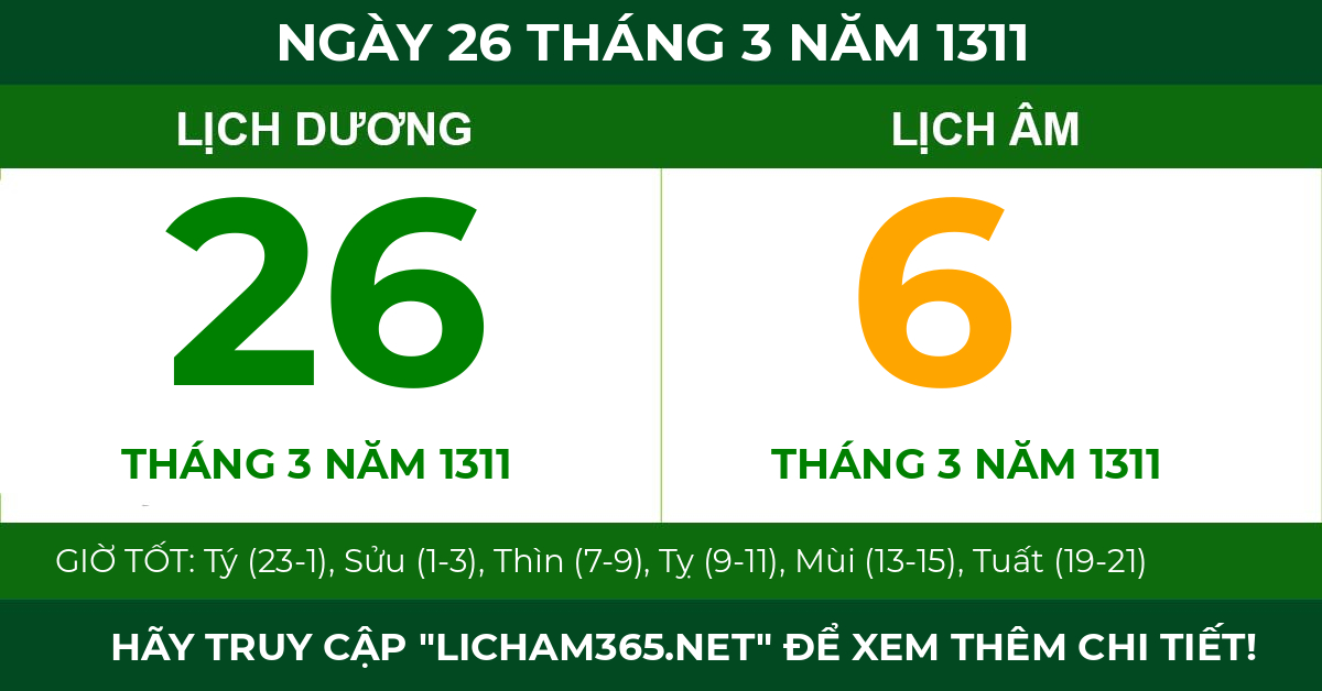 lịch âm ngày 26 tháng 3 năm 1311