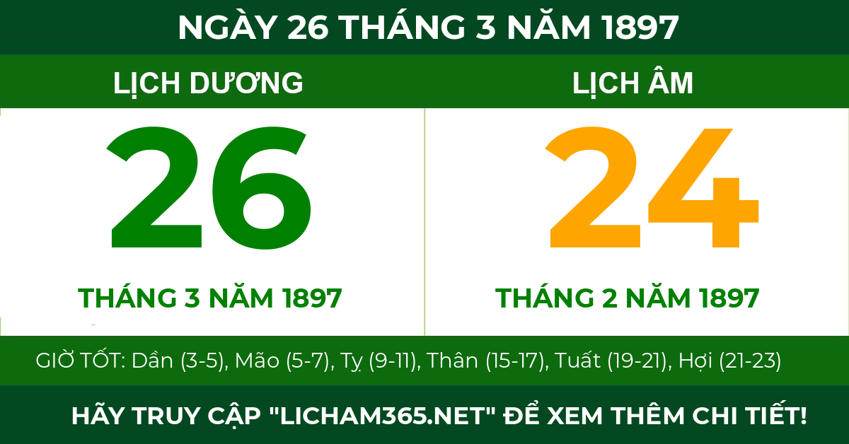 lịch âm ngày 26 tháng 3 năm 1897
