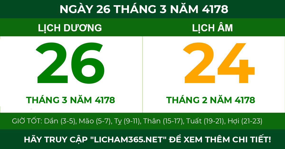 lịch âm ngày 26 tháng 3 năm 4178