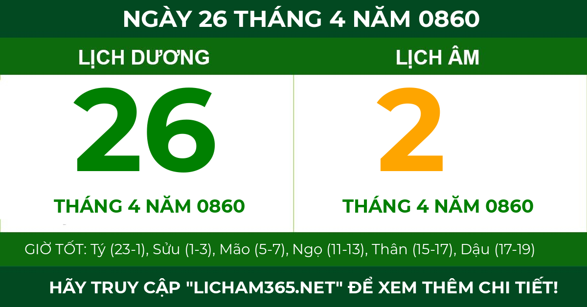 lịch âm ngày 26 tháng 4 năm 0860