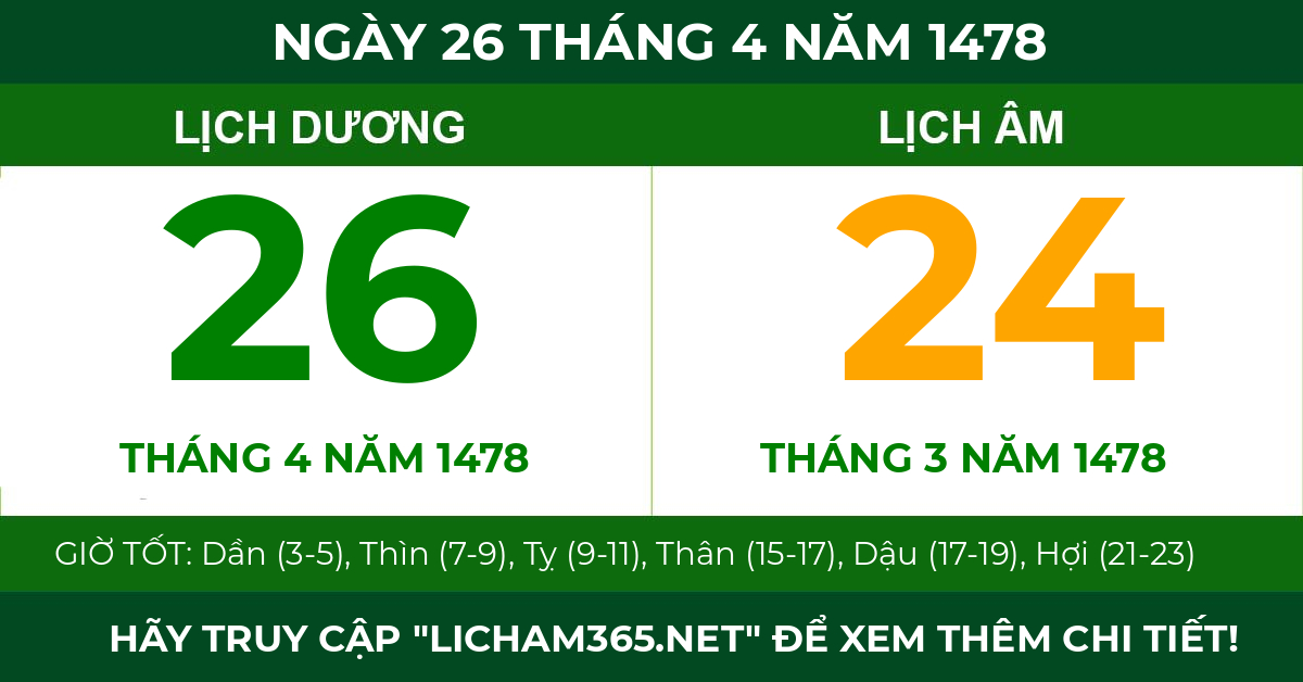 lịch âm ngày 26 tháng 4 năm 1478
