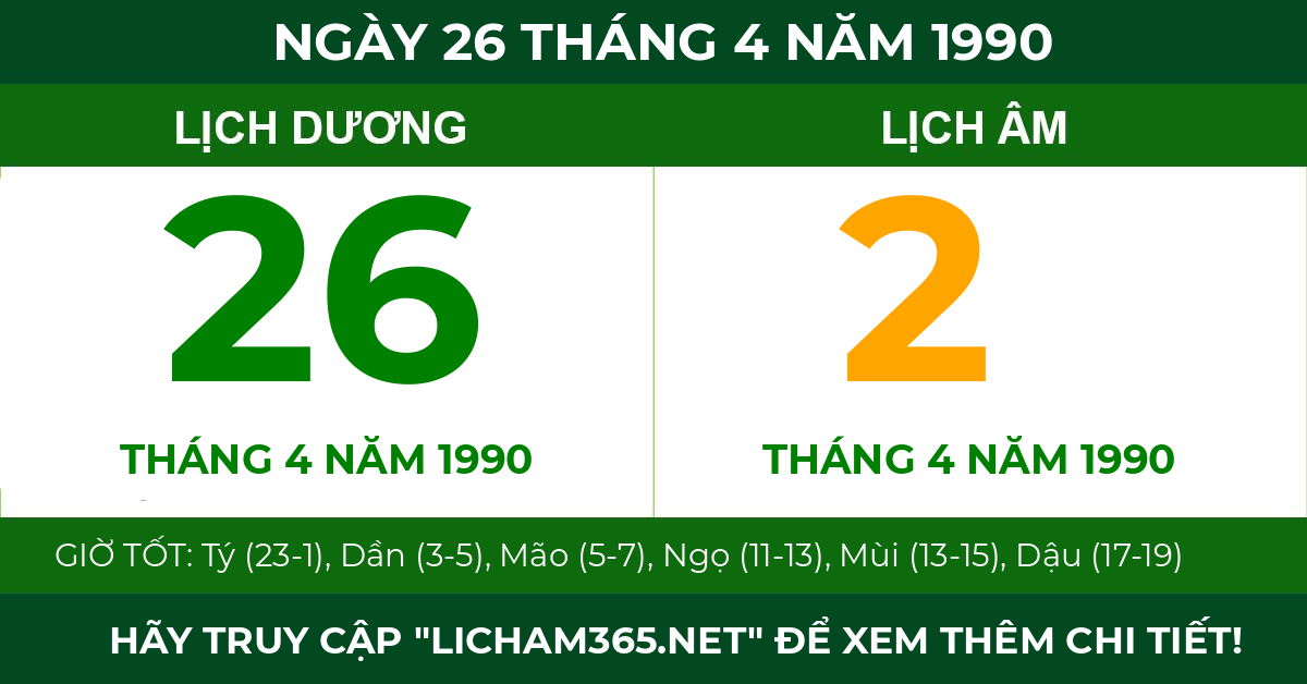 lịch âm ngày 26 tháng 4 năm 1990