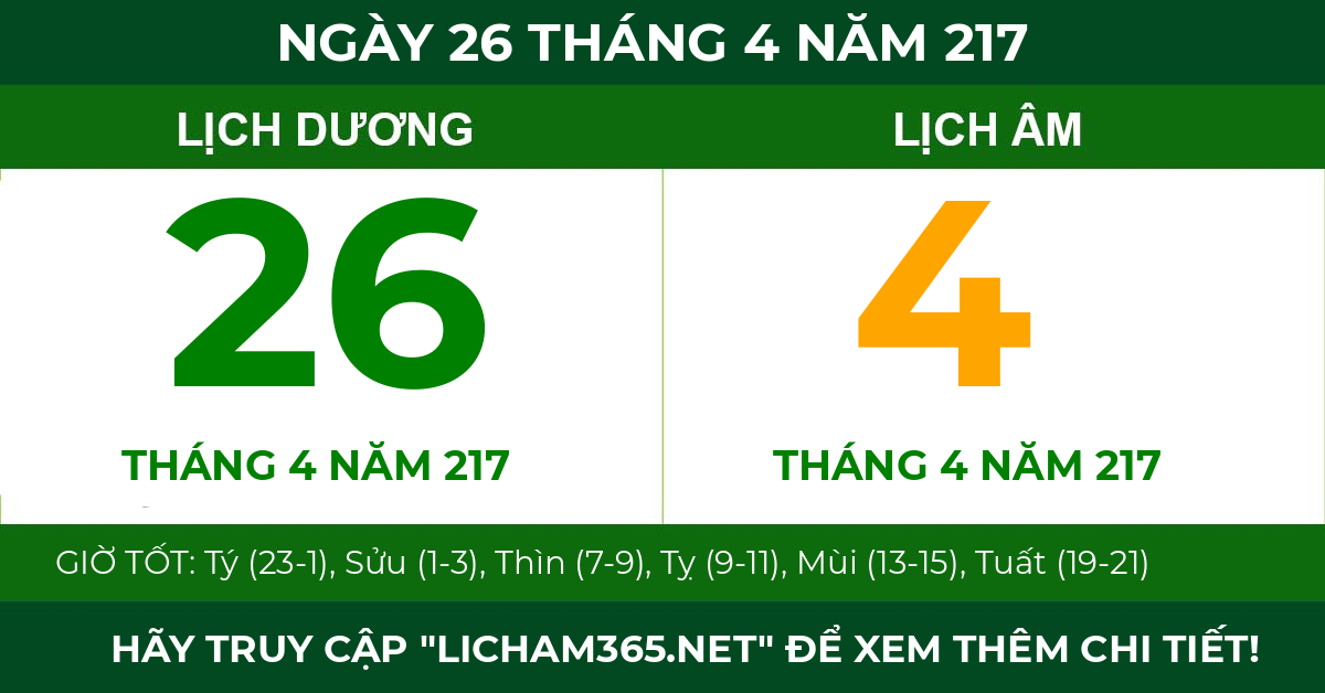lịch âm ngày 26 tháng 4 năm 217