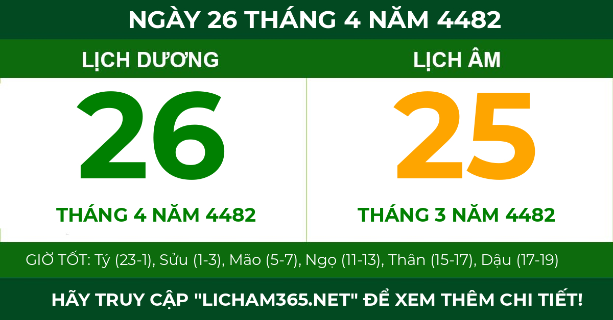 lịch âm ngày 26 tháng 4 năm 4482