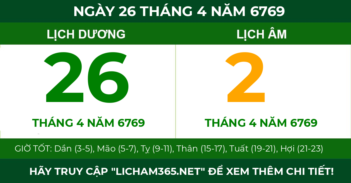 lịch âm ngày 26 tháng 4 năm 6769